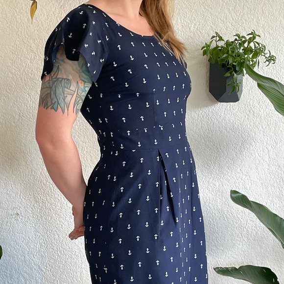 Vera Mode - Dark Blue Dress with Anchors Print - Picture 3 of 9